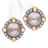 Vintage 14k Yellow Gold 0.72tcw Diamond and Mabe Pearl Earrings