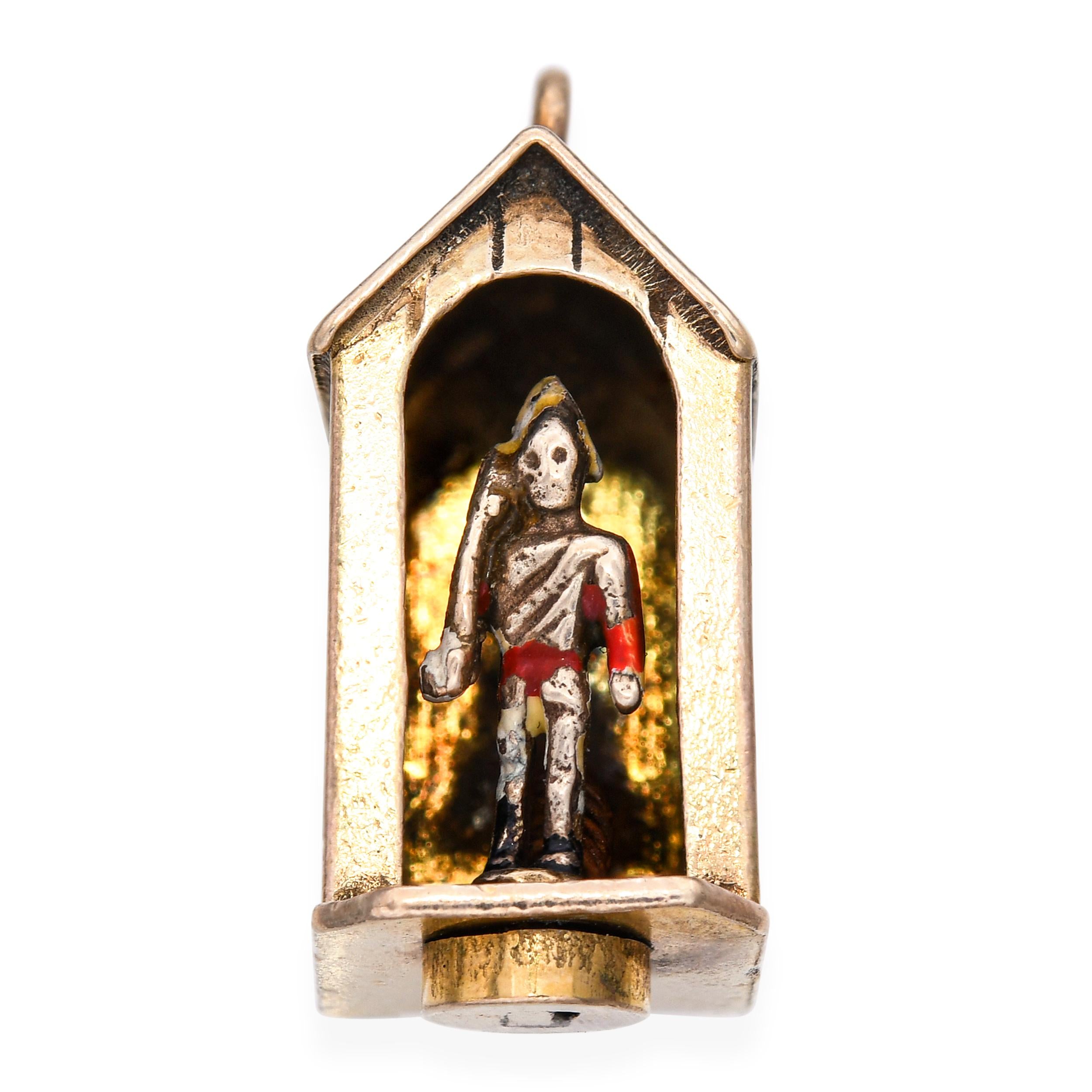 Vintage 9K Yellow Gold Kinetic Royal Guard Sentry Box Charm Pendant