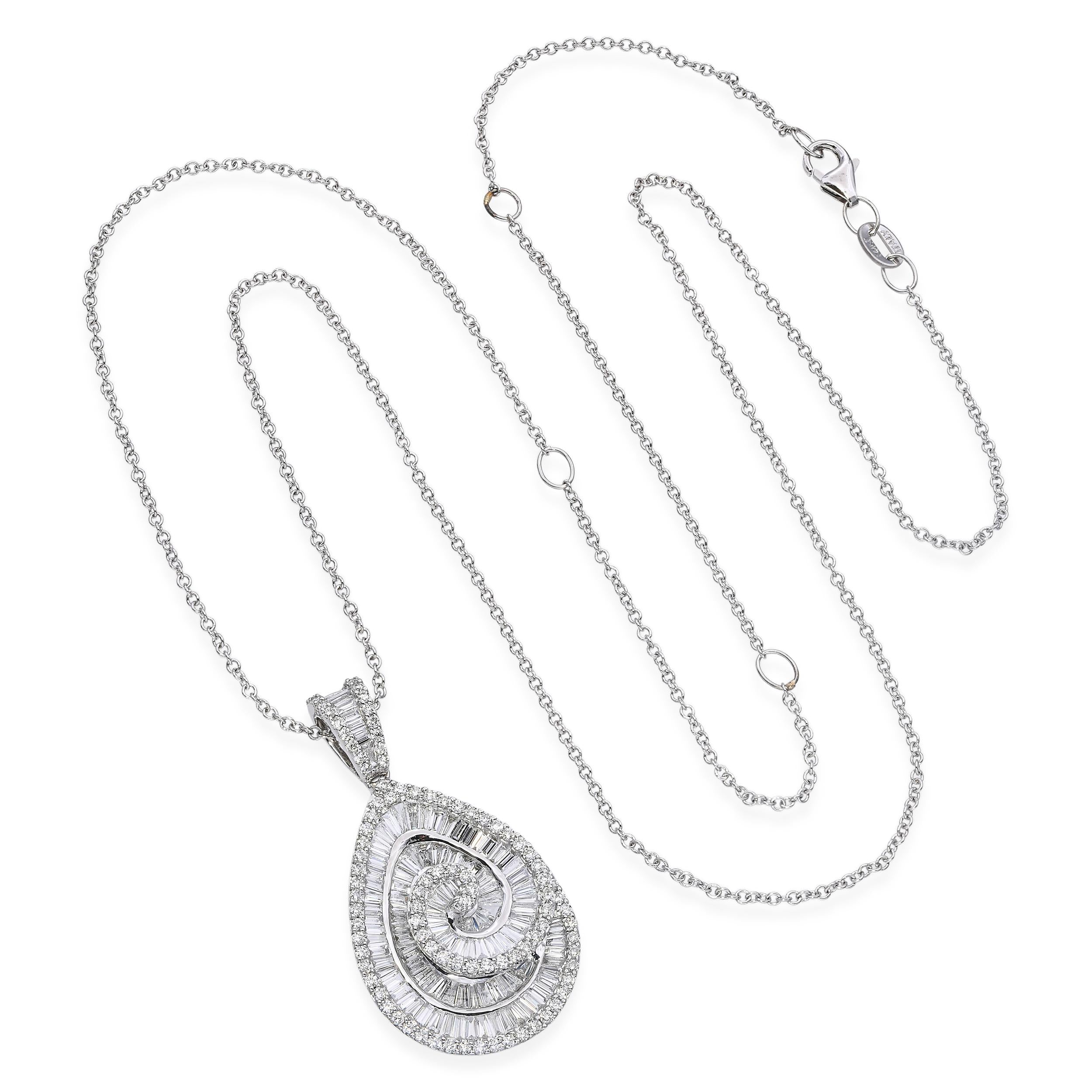 EFFY 18k White Gold 3.10tcw Diamond Spiral Teardrop Pendant