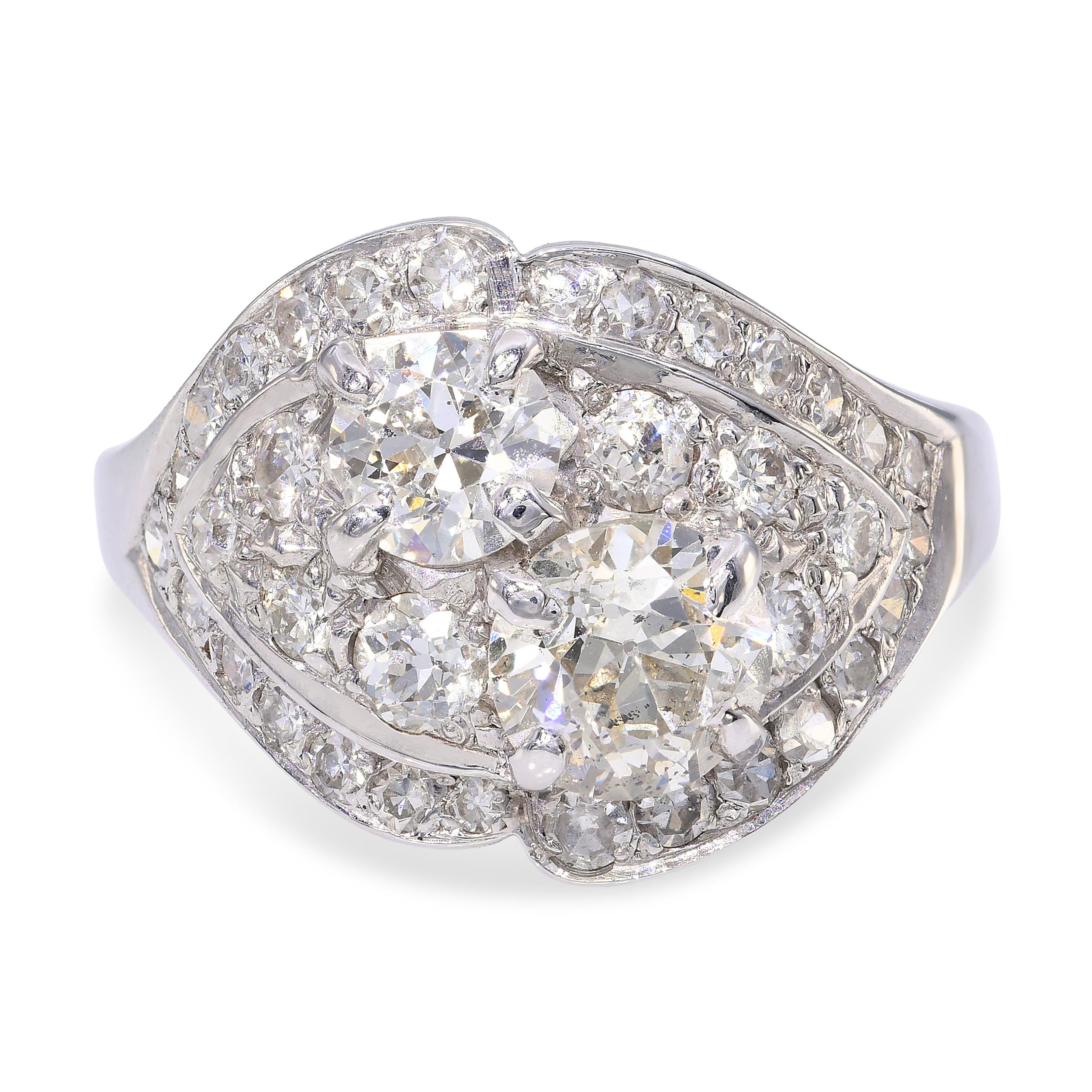 Vintage White Gold Diamond Cluster Ring