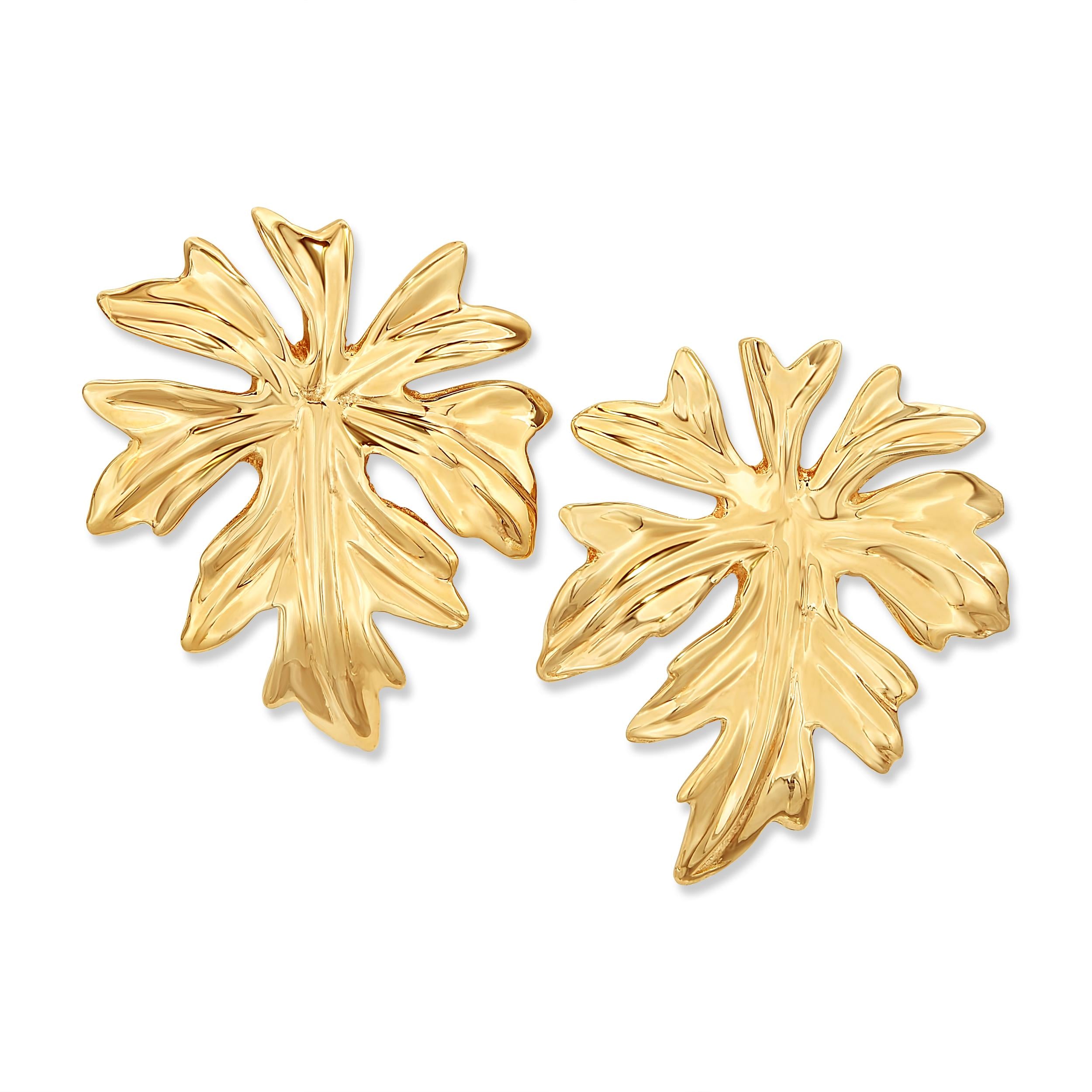 Vintage Ming's Honolulu 14k Yellow Gold Papaya Leaf Jewelry Set