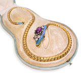 Antique 19k Yellow Gold Rhodolite, Diamond & Enamel Serpentine Necklace