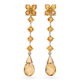 14k Yellow Gold Citrine Stud & Drop Jacket Floral Motif Earrings