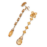 14k Yellow Gold Citrine Stud & Drop Jacket Floral Motif Earrings