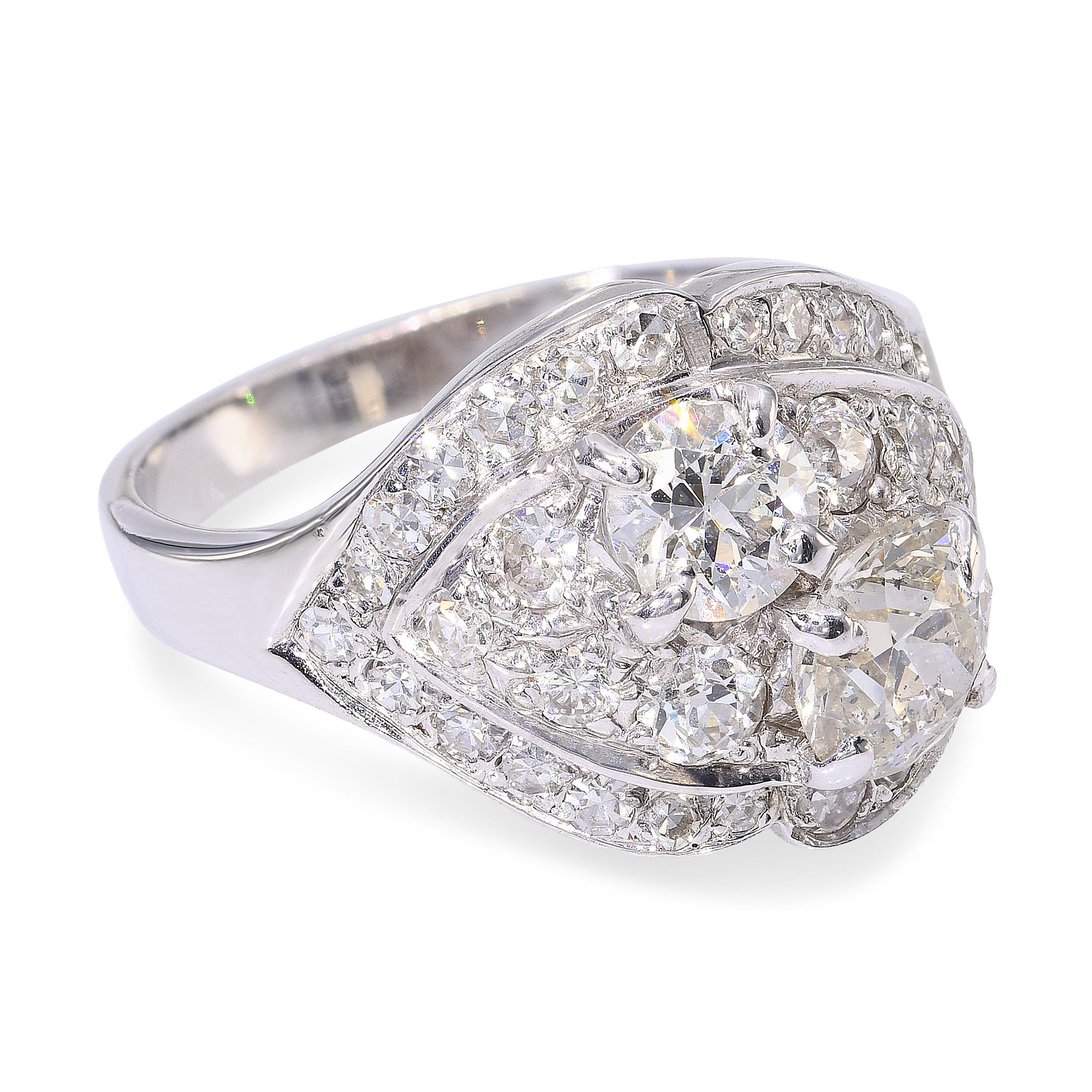 Vintage White Gold Diamond Cluster Ring