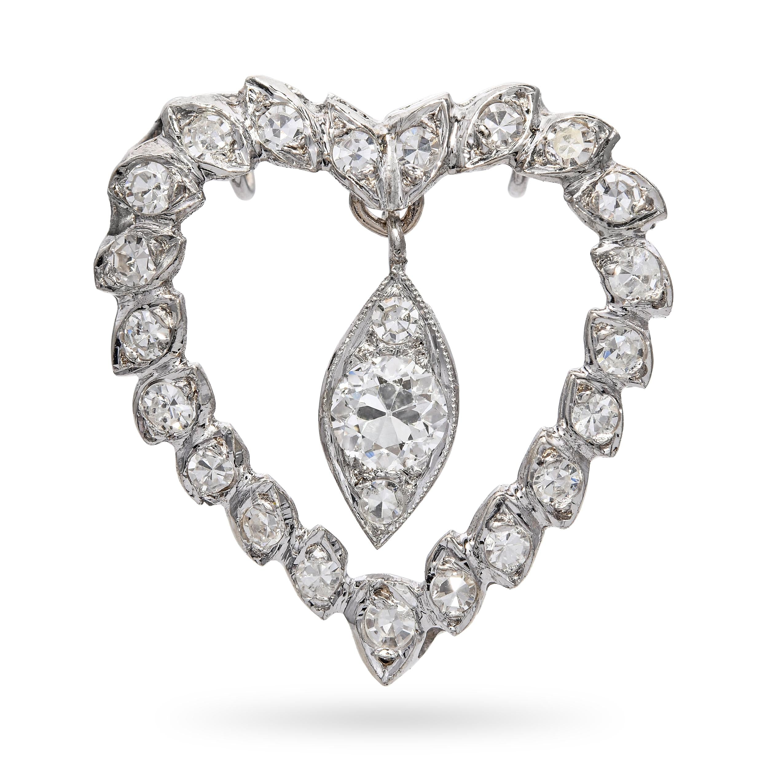 Vintage 14k White Gold Diamond Heart Pendant