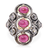 Antique Silver Topped 10k Yellow Gold 1.75tcw Ruby and Rose Cut Diamond Ring
