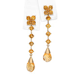 14k Yellow Gold Citrine Stud & Drop Jacket Floral Motif Earrings
