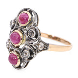 Antique Silver Topped 10k Yellow Gold 1.75tcw Ruby and Rose Cut Diamond Ring