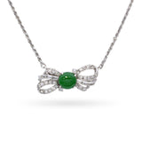 Precious Metal Alloy 1.20ct Type A Jade & Diamond Ribbon Pedant Necklace GIA
