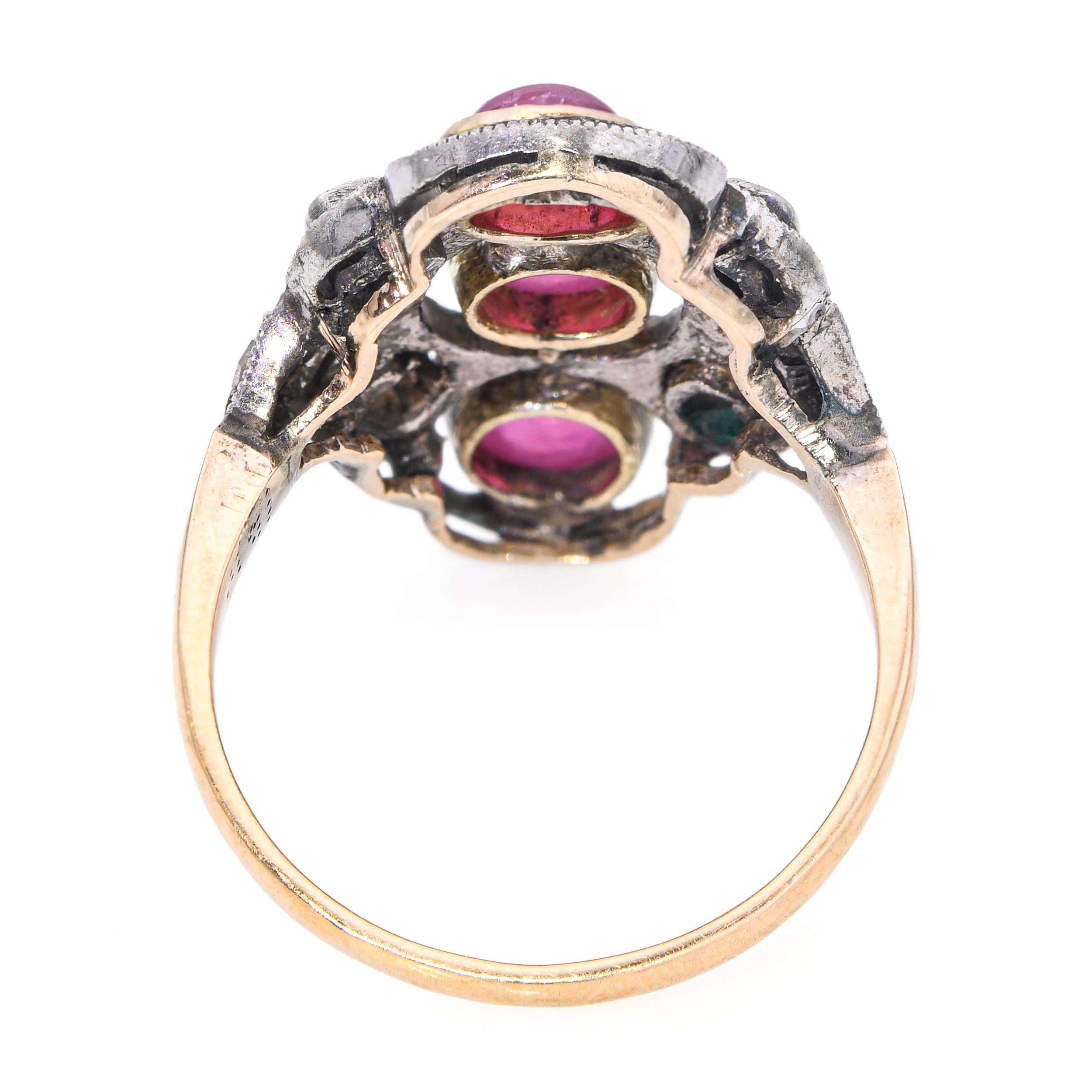 Antique Silver Topped 10k Yellow Gold 1.75tcw Ruby and Rose Cut Diamond Ring