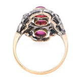 Antique Silver Topped 10k Yellow Gold 1.75tcw Ruby and Rose Cut Diamond Ring