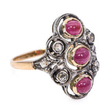 Antique Silver Topped 10k Yellow Gold 1.75tcw Ruby and Rose Cut Diamond Ring