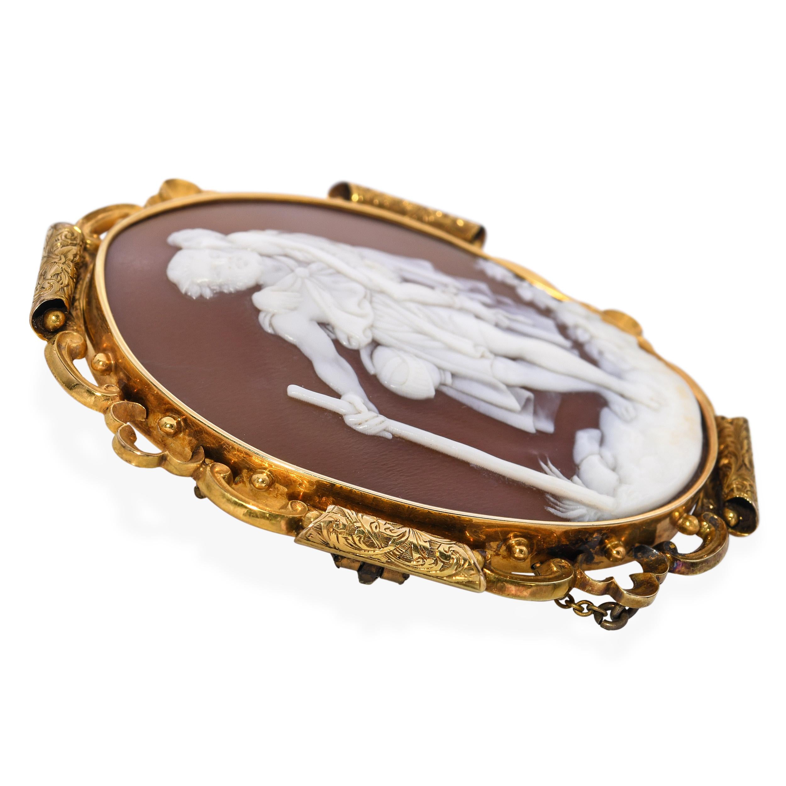 Antique Yellow Gold St Christopher Carrying Jesus Shell Cameo Brooch