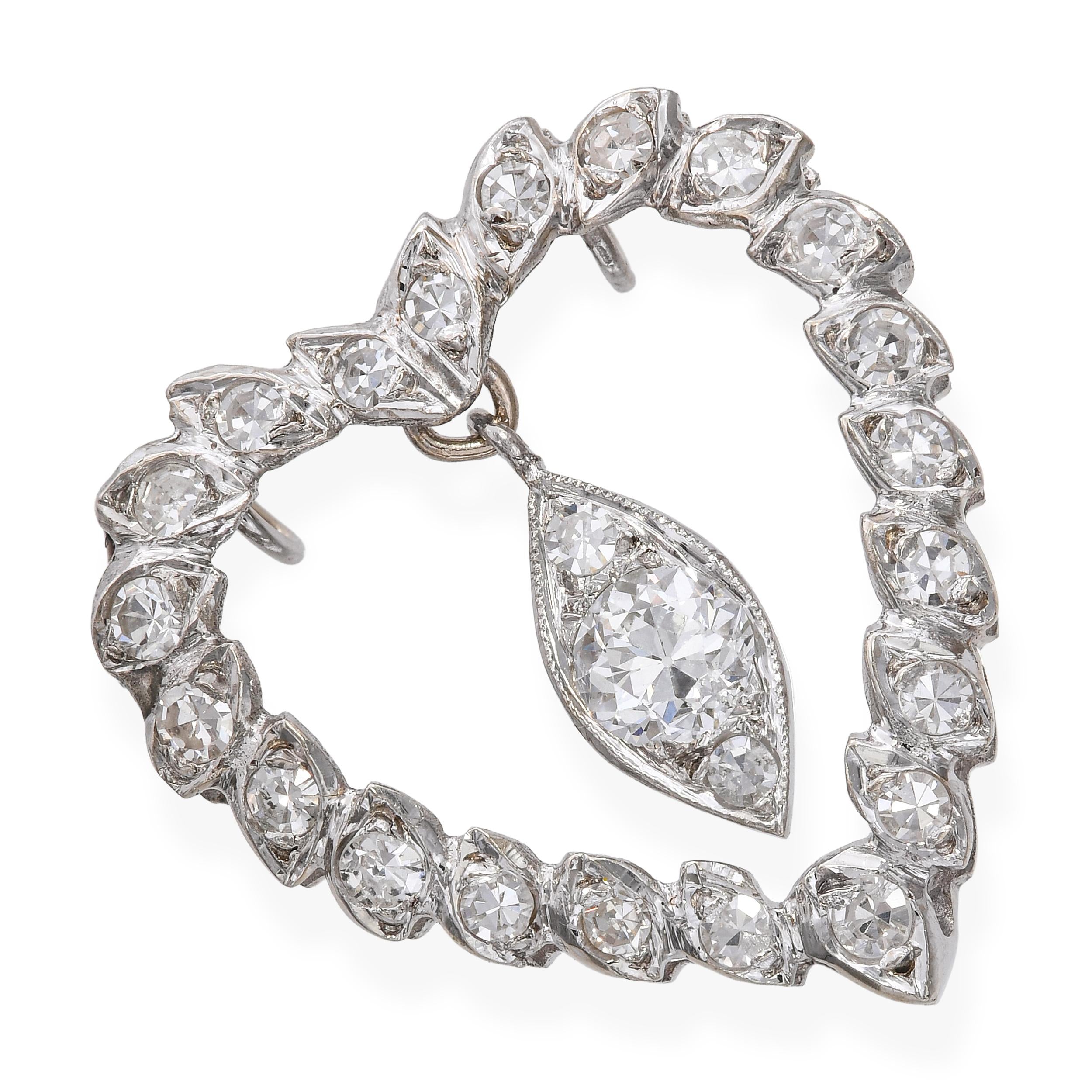 Vintage 14k White Gold Diamond Heart Pendant