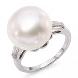 Vintage Platinum South Sea Pearl and Baguette Cut Diamond Ring