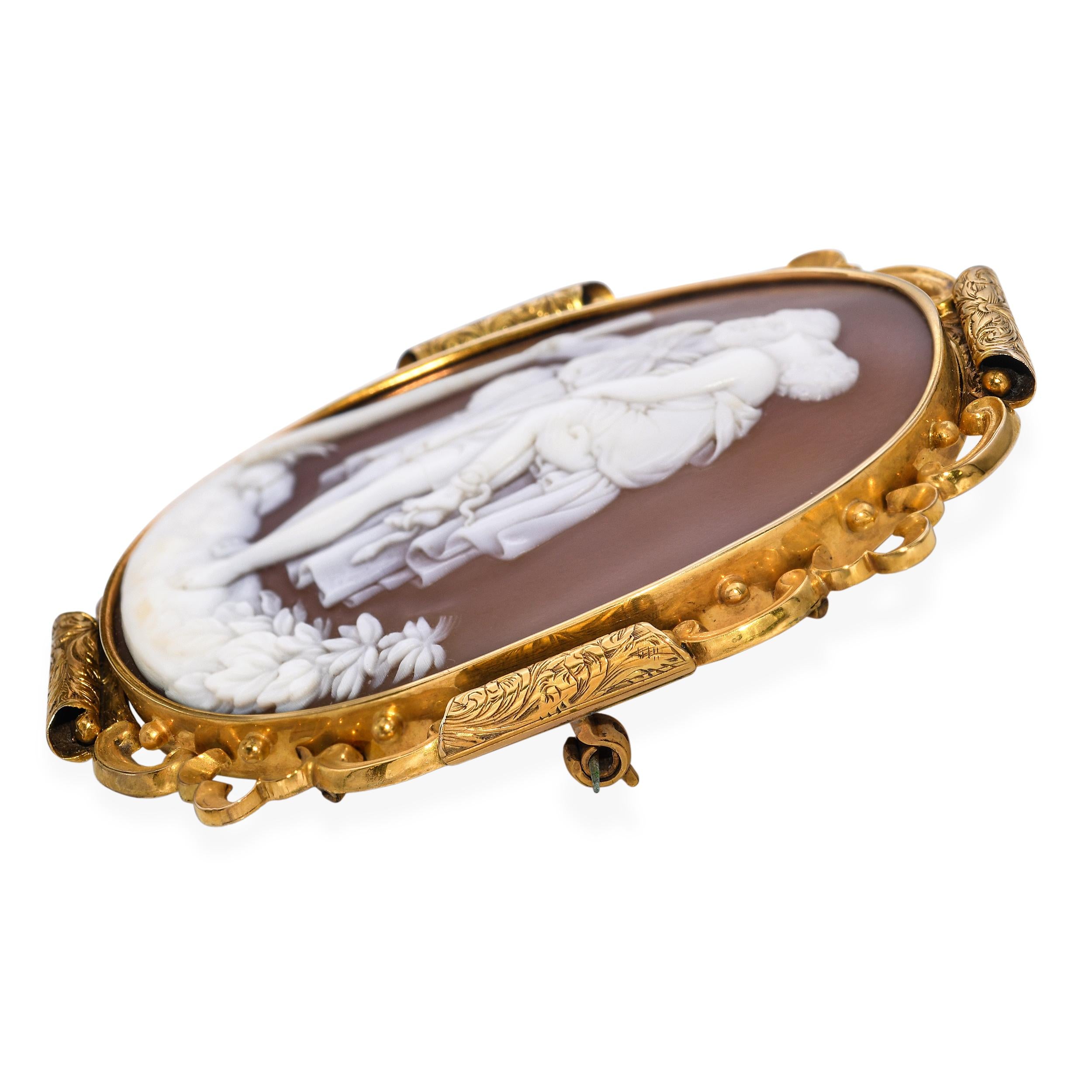 Antique Yellow Gold St Christopher Carrying Jesus Shell Cameo Brooch