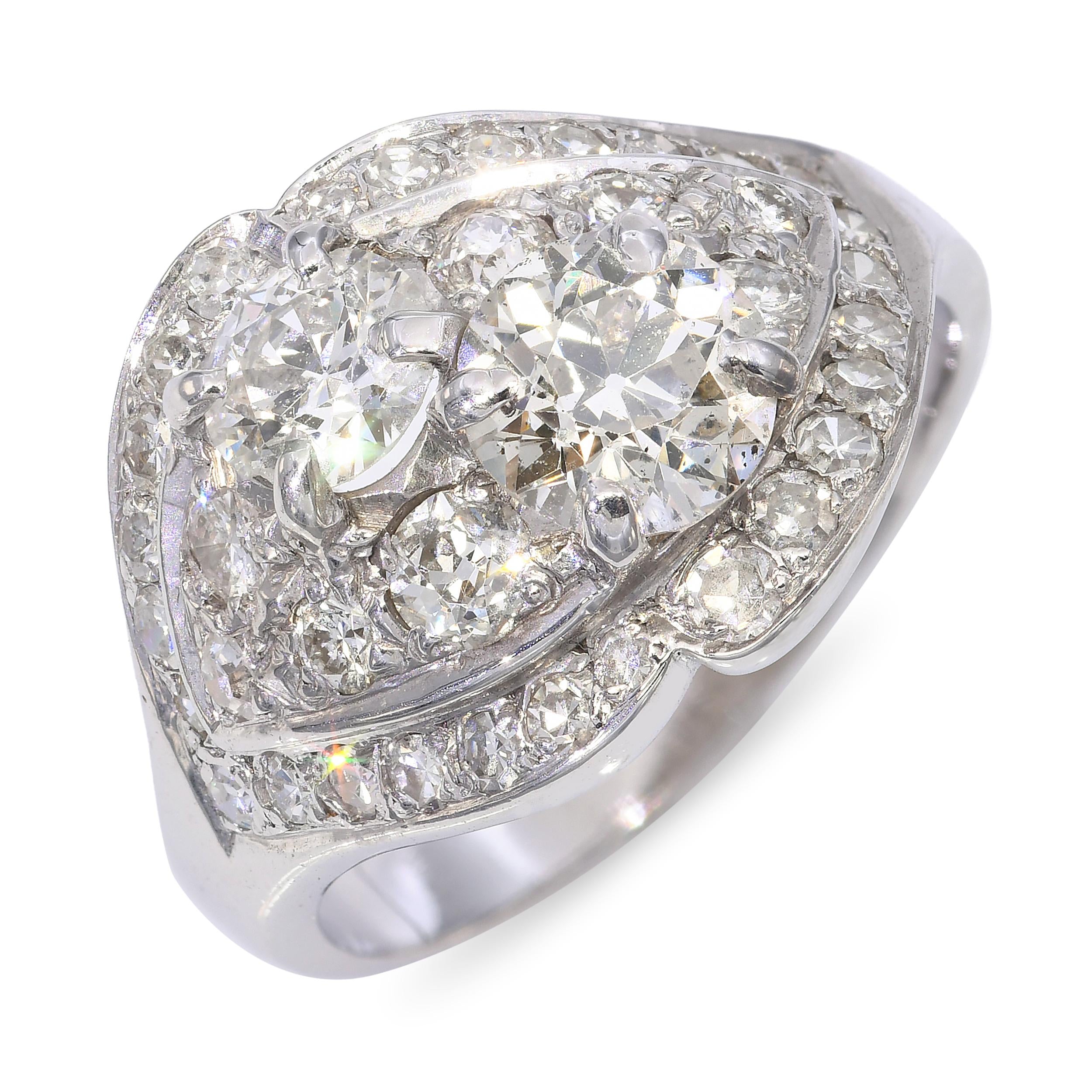 Vintage White Gold Diamond Cluster Ring