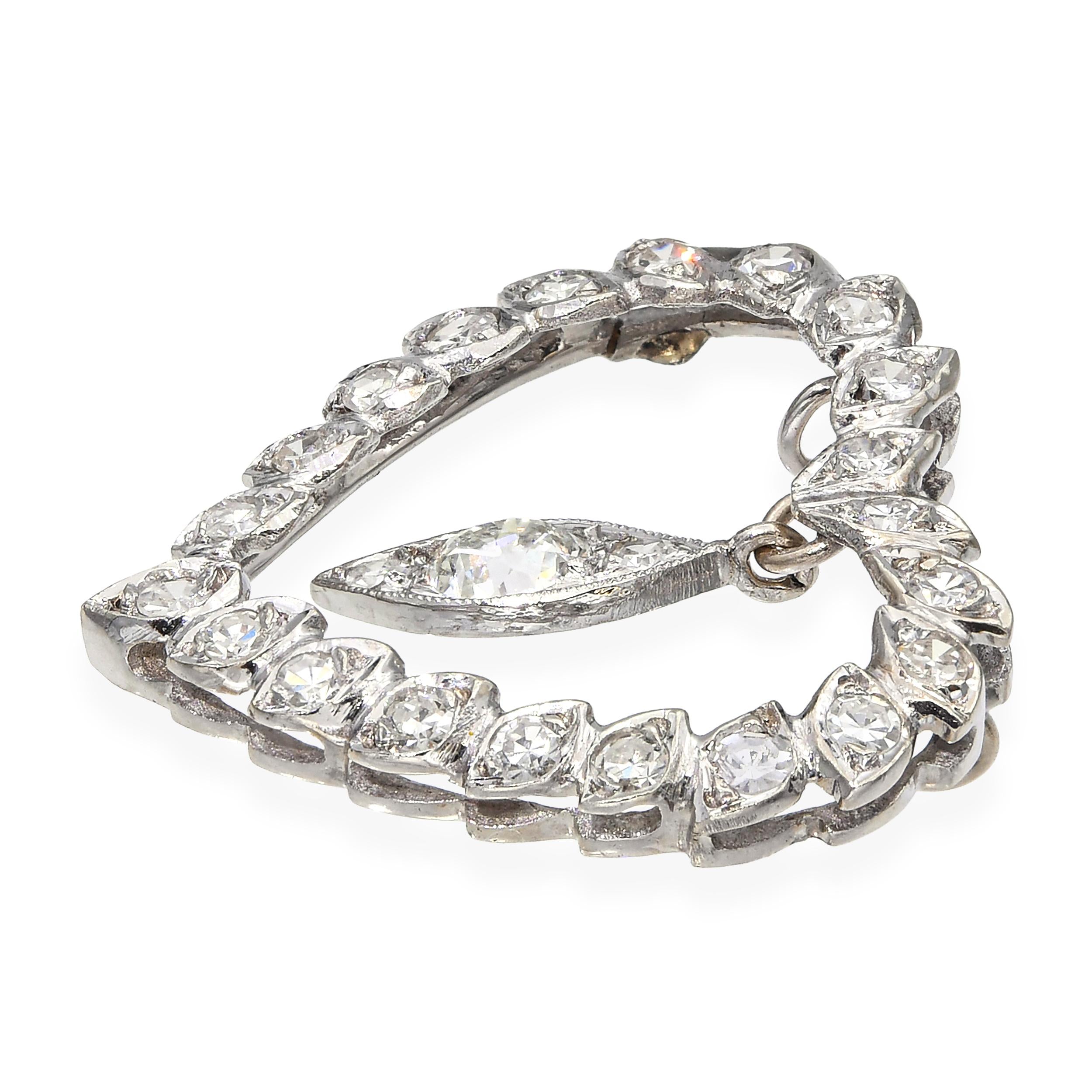 Vintage 14k White Gold Diamond Heart Pendant