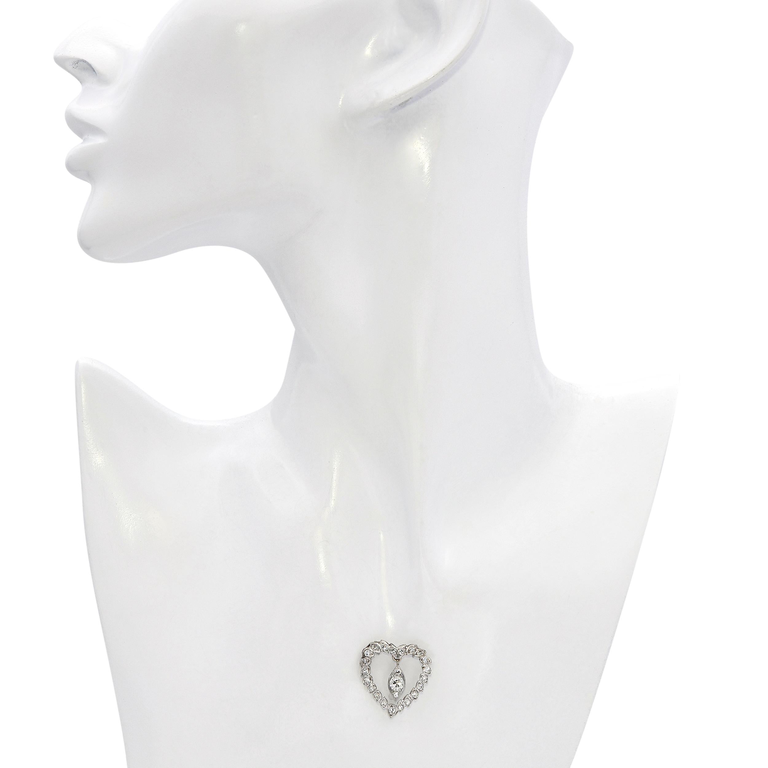 Vintage 14k White Gold Diamond Heart Pendant