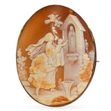 Antique Yellow Gold Frame Mother Rushing Child to Grotto Shell Cameo Brooch