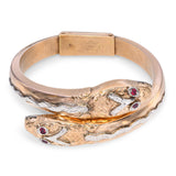 Vintage 14k Rose Gold Double Headed Snake Hinged Cuff Bracelet