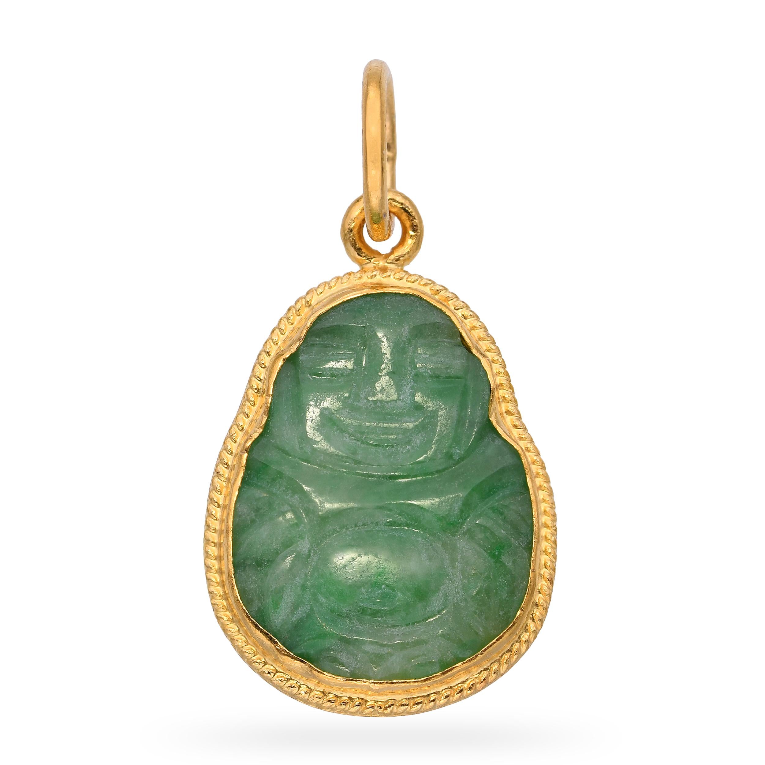 Vintage 24k Yellow Gold Fine Carved Jade Buddha Pendant