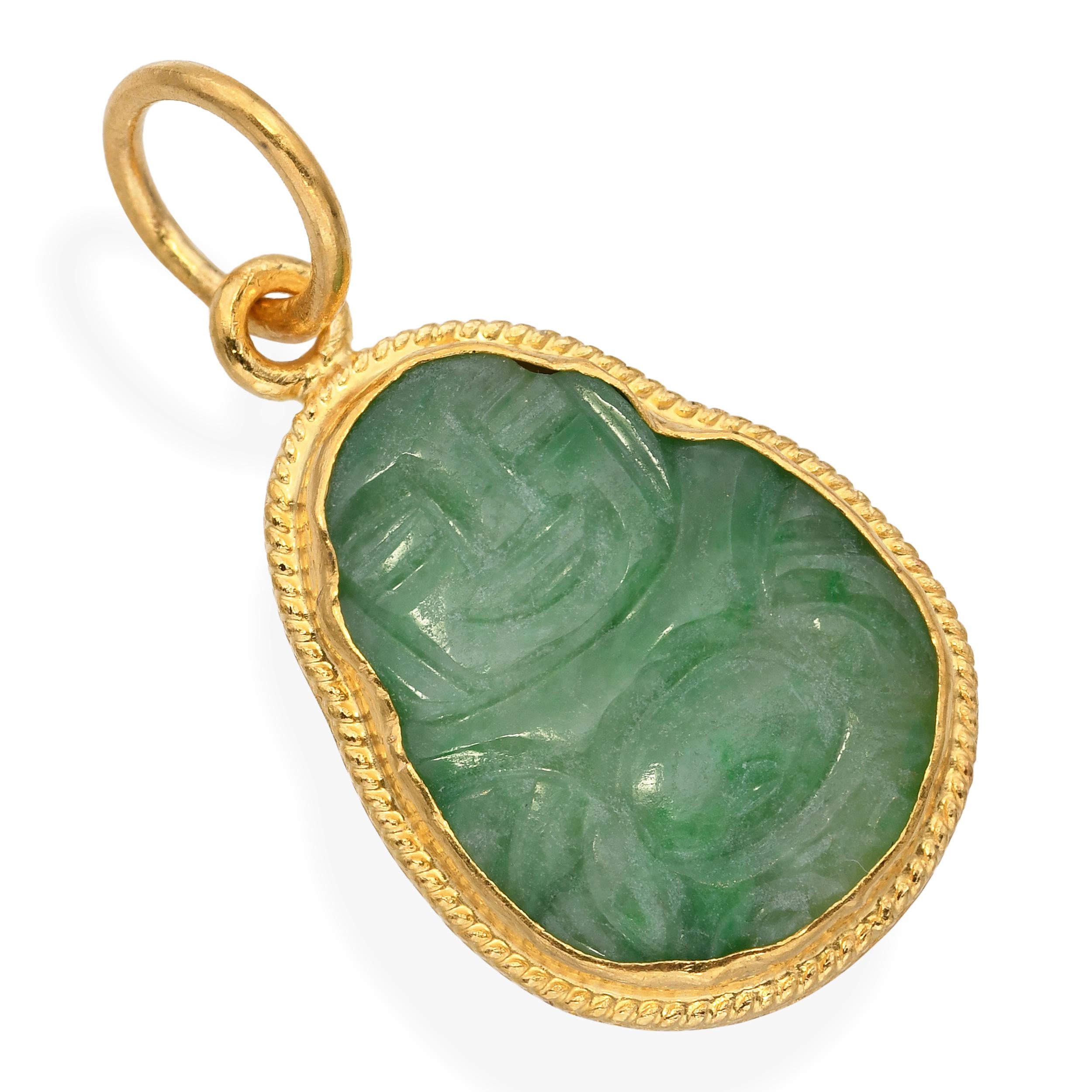 Vintage 24k Yellow Gold Fine Carved Jade Buddha Pendant
