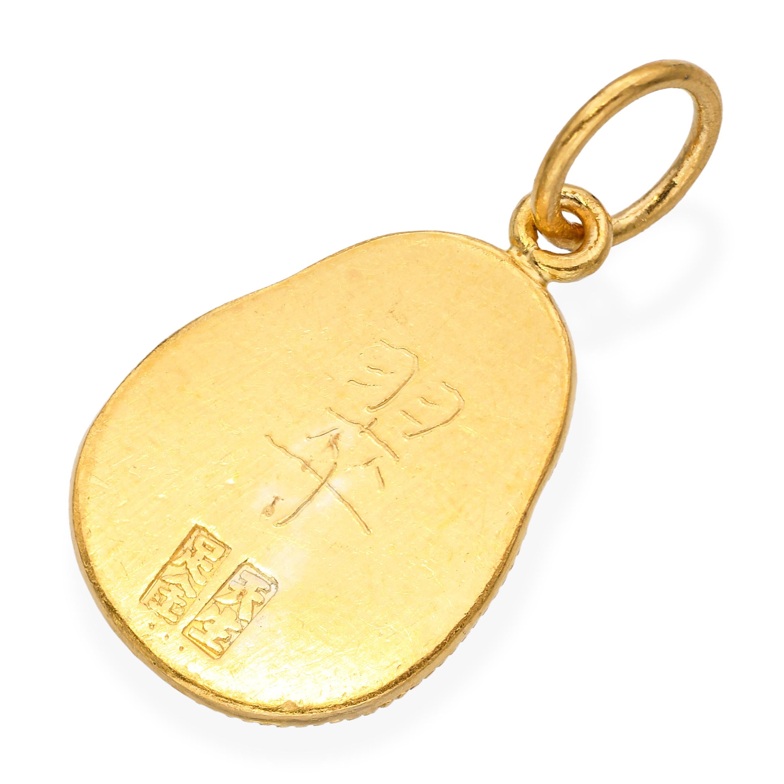 Vintage 24k Yellow Gold Fine Carved Jade Buddha Pendant