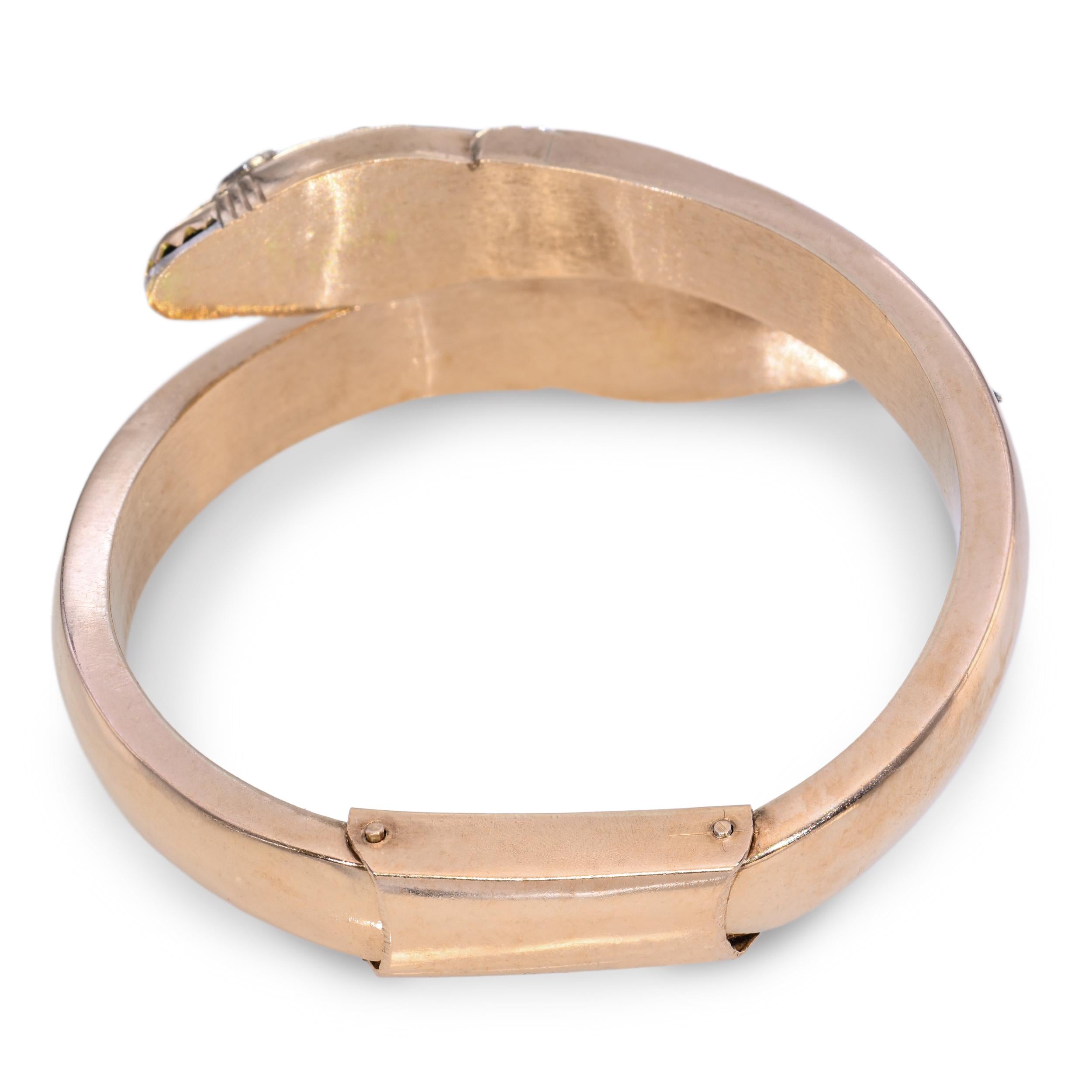 Vintage 14k Rose Gold Double Headed Snake Hinged Cuff Bracelet