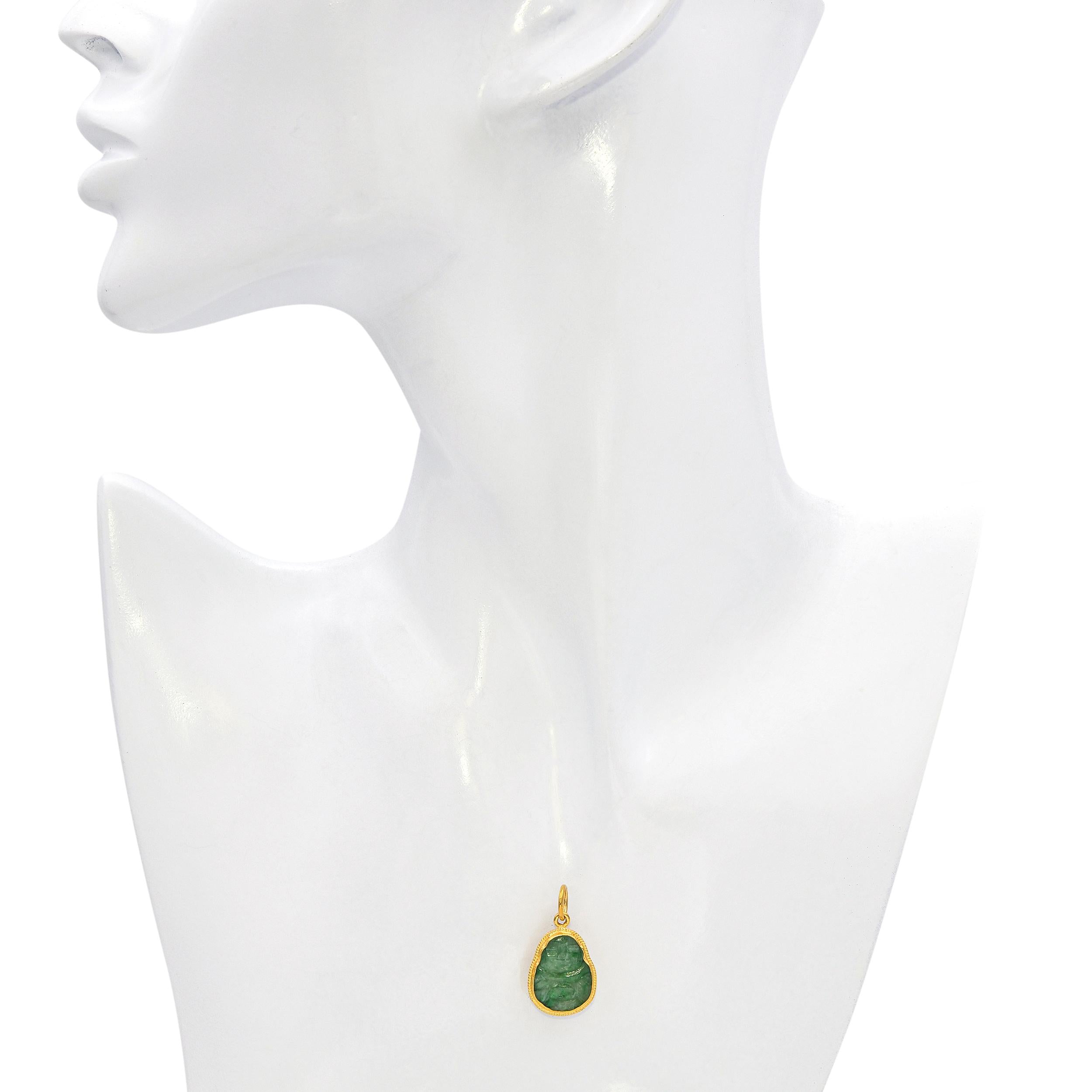 Vintage 24k Yellow Gold Fine Carved Jade Buddha Pendant