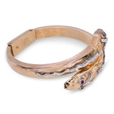 Vintage 14k Rose Gold Double Headed Snake Hinged Cuff Bracelet