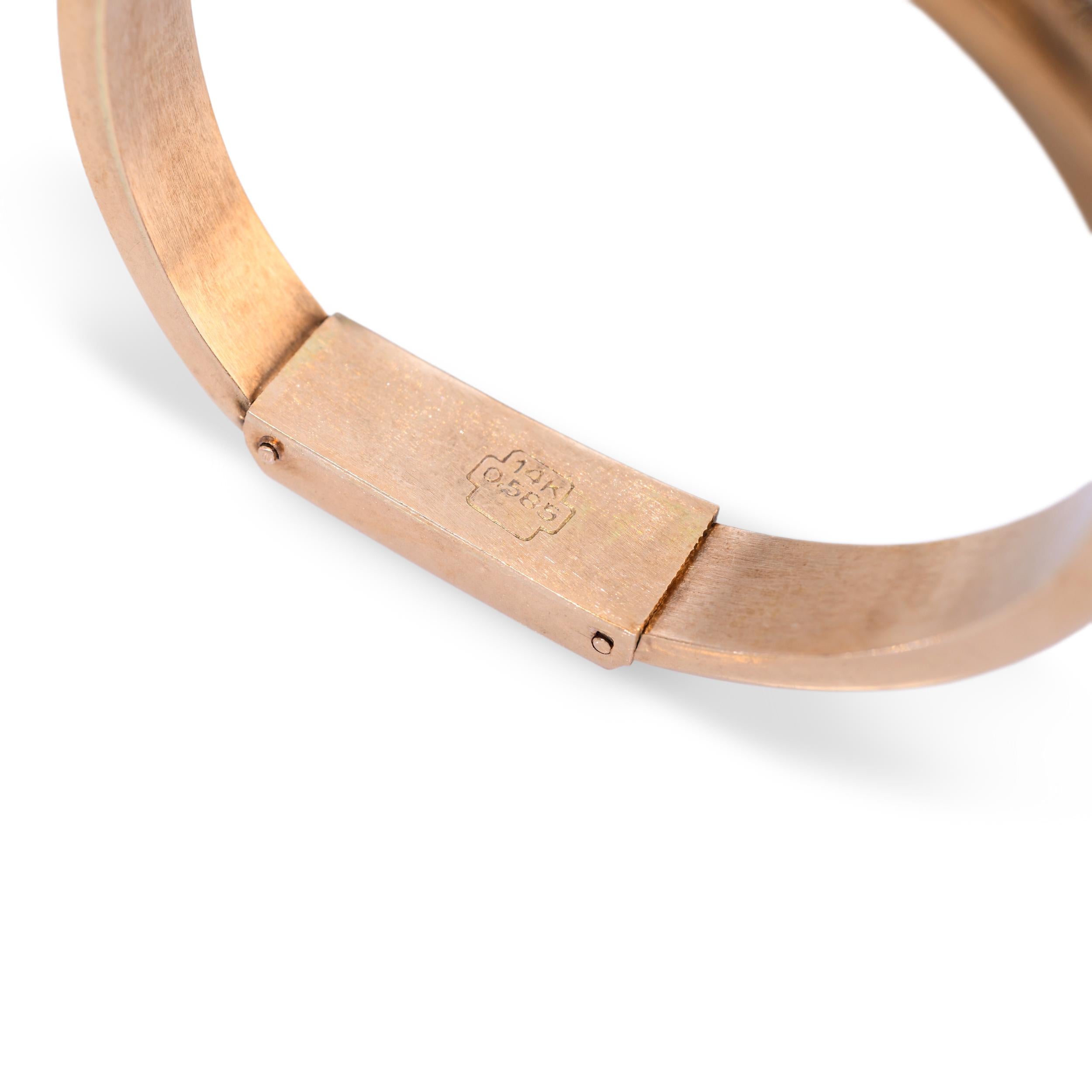 Vintage 14k Rose Gold Double Headed Snake Hinged Cuff Bracelet