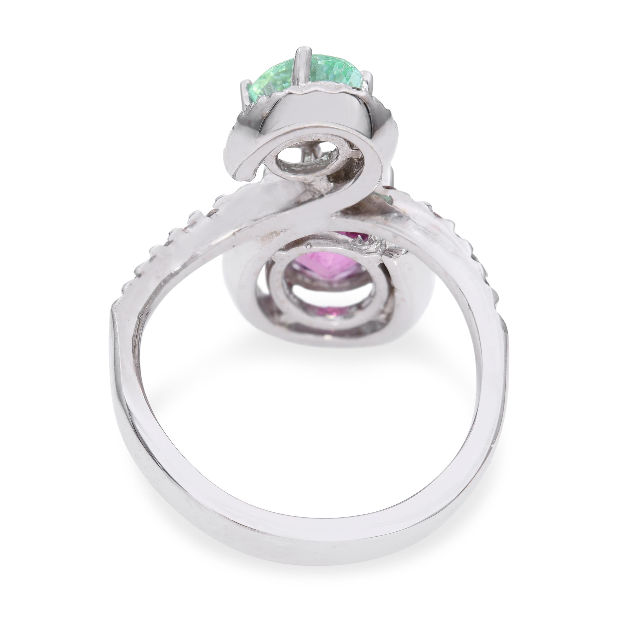 18K White Gold 2.73tcw Paraiba Tourmaline & 0.75tcw Diamond Bypass Ring