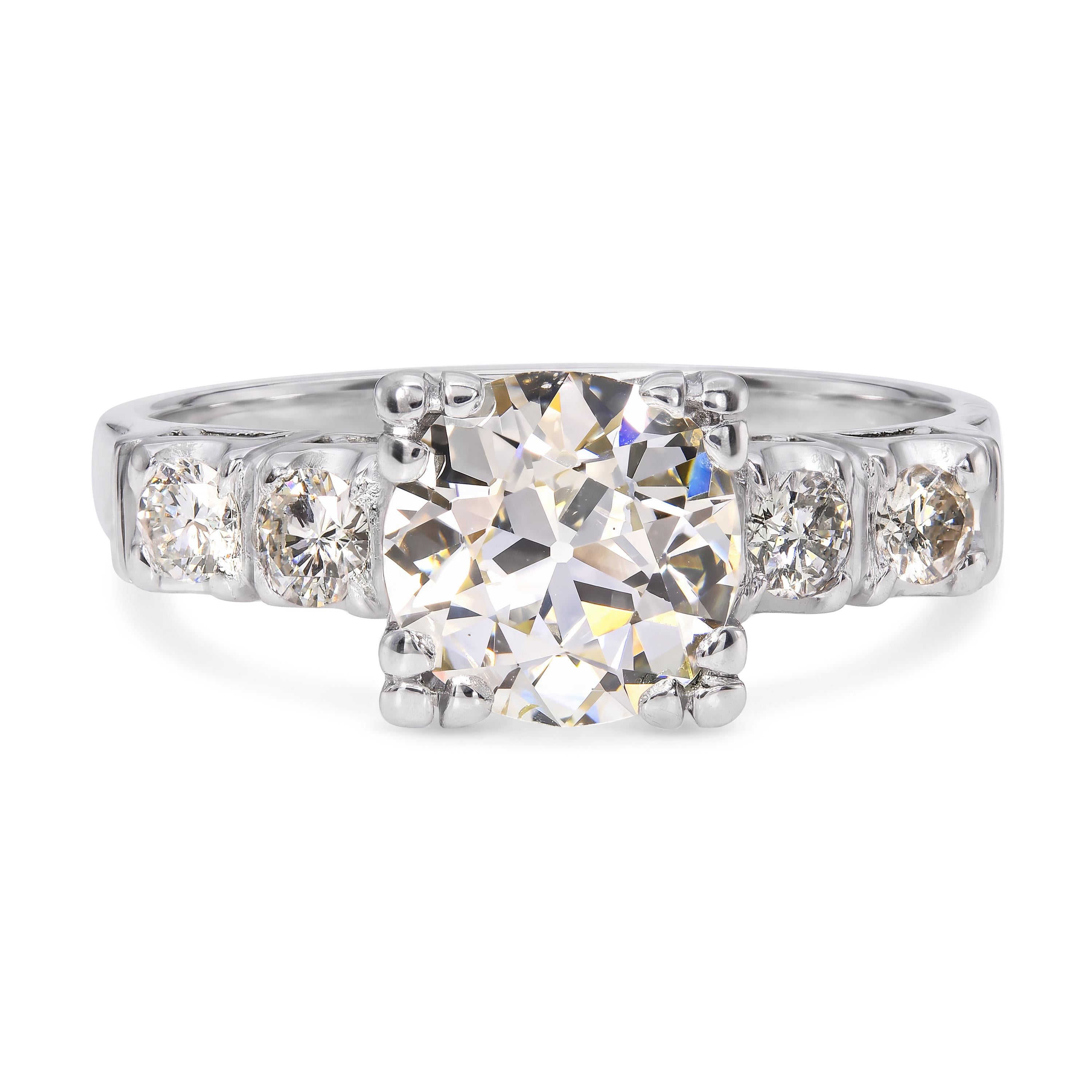 Vintage Japanese Platinum 1.34tcw Old Euro Diamond Engagement Ring