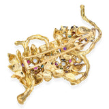 Vintage H Stern 18k Yellow Gold and Mixed Gemstone Foliage Brooch