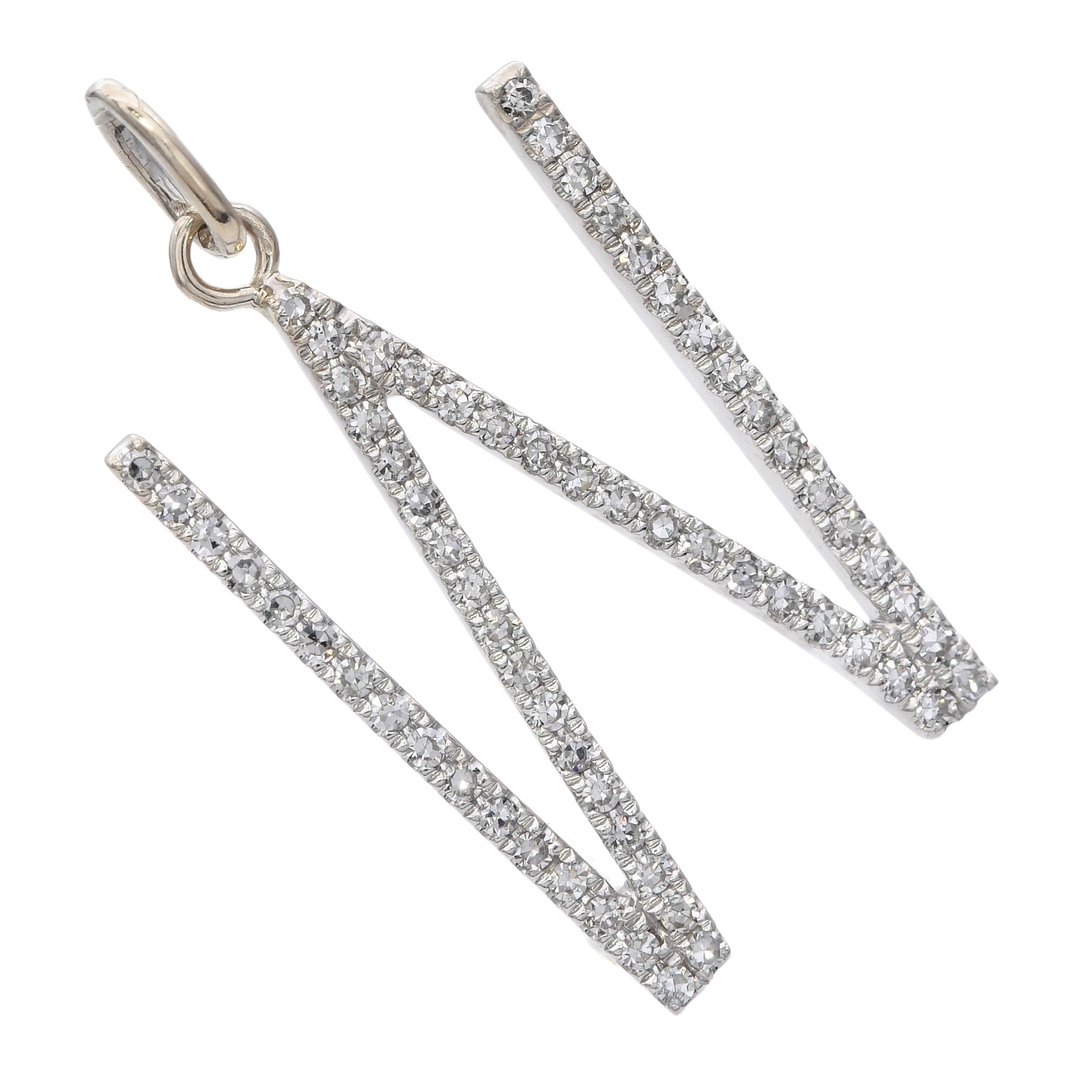 Vintage 14k White Gold 0.38tcw Diamond W Initial Pendant