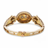 Antique Victorian Yellow Gold Guilloche Enamel Peridot & Diamond Hinged Bracelet