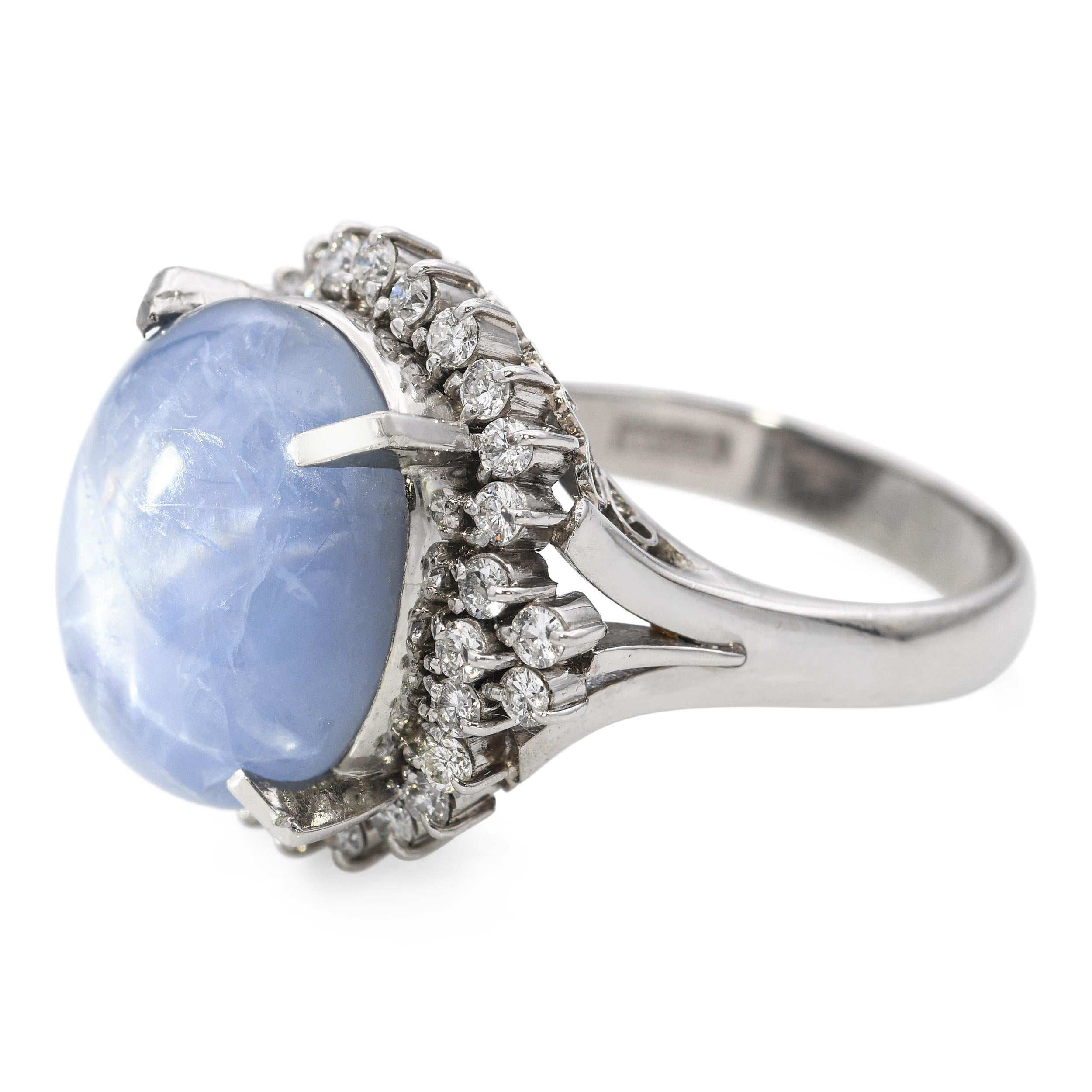 Vintage Platinum 12.82ct Star Sapphire and Diamond Halo Ring