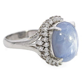 Vintage Platinum 12.82ct Star Sapphire and Diamond Halo Ring