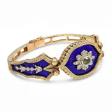 Antique Victorian Yellow Gold Guilloche Enamel Peridot & Diamond Hinged Bracelet