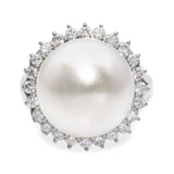 Vintage Platinum South Sea Pearl and Diamond Halo Ring