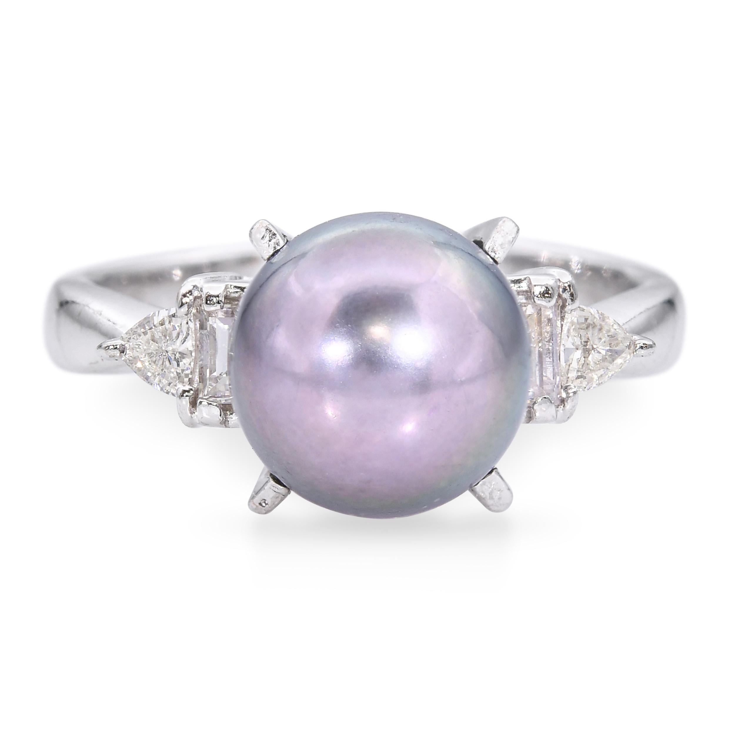 Vintage Platinum Tahitian Pearl and Diamond Ring