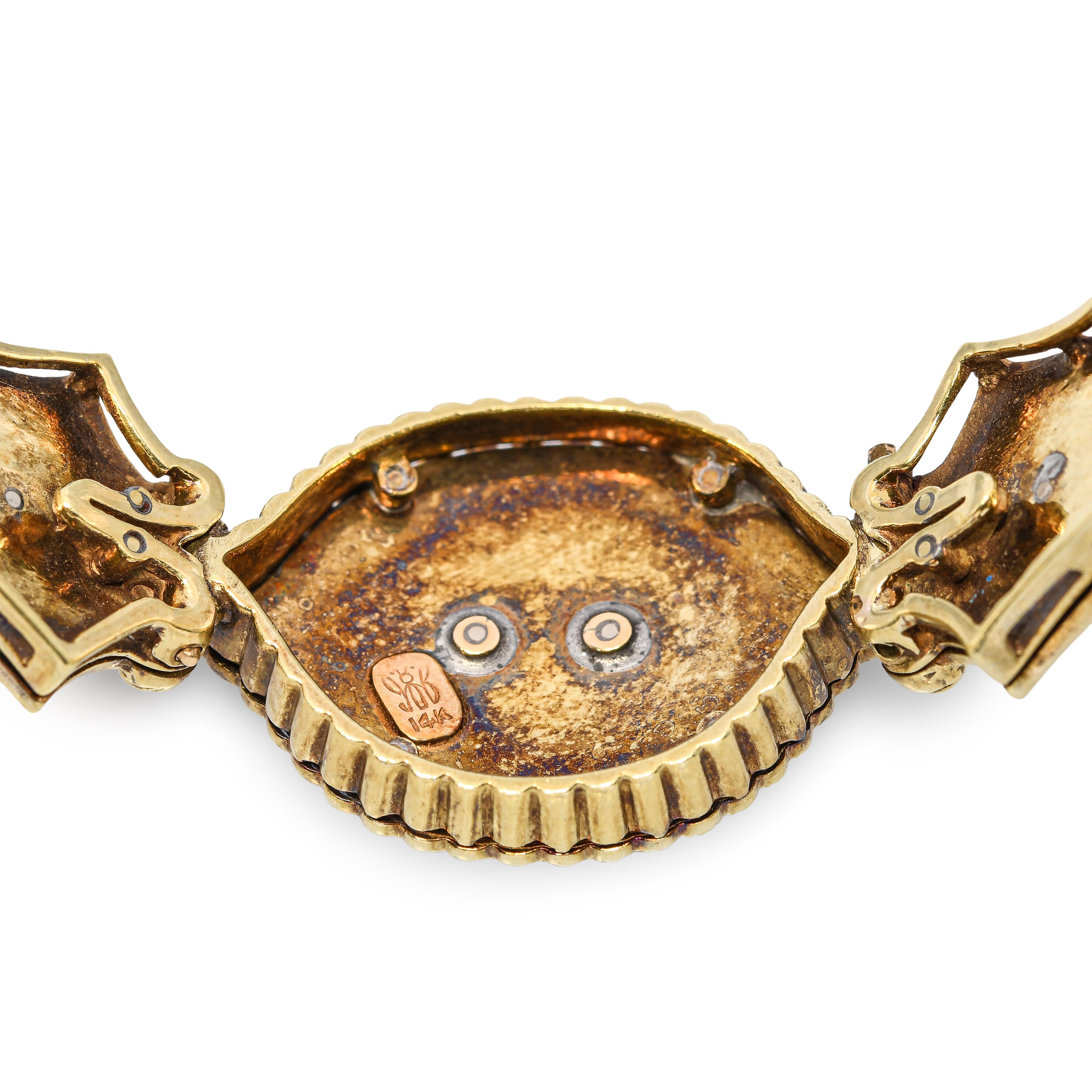 Antique Victorian Yellow Gold Guilloche Enamel Peridot & Diamond Hinged Bracelet