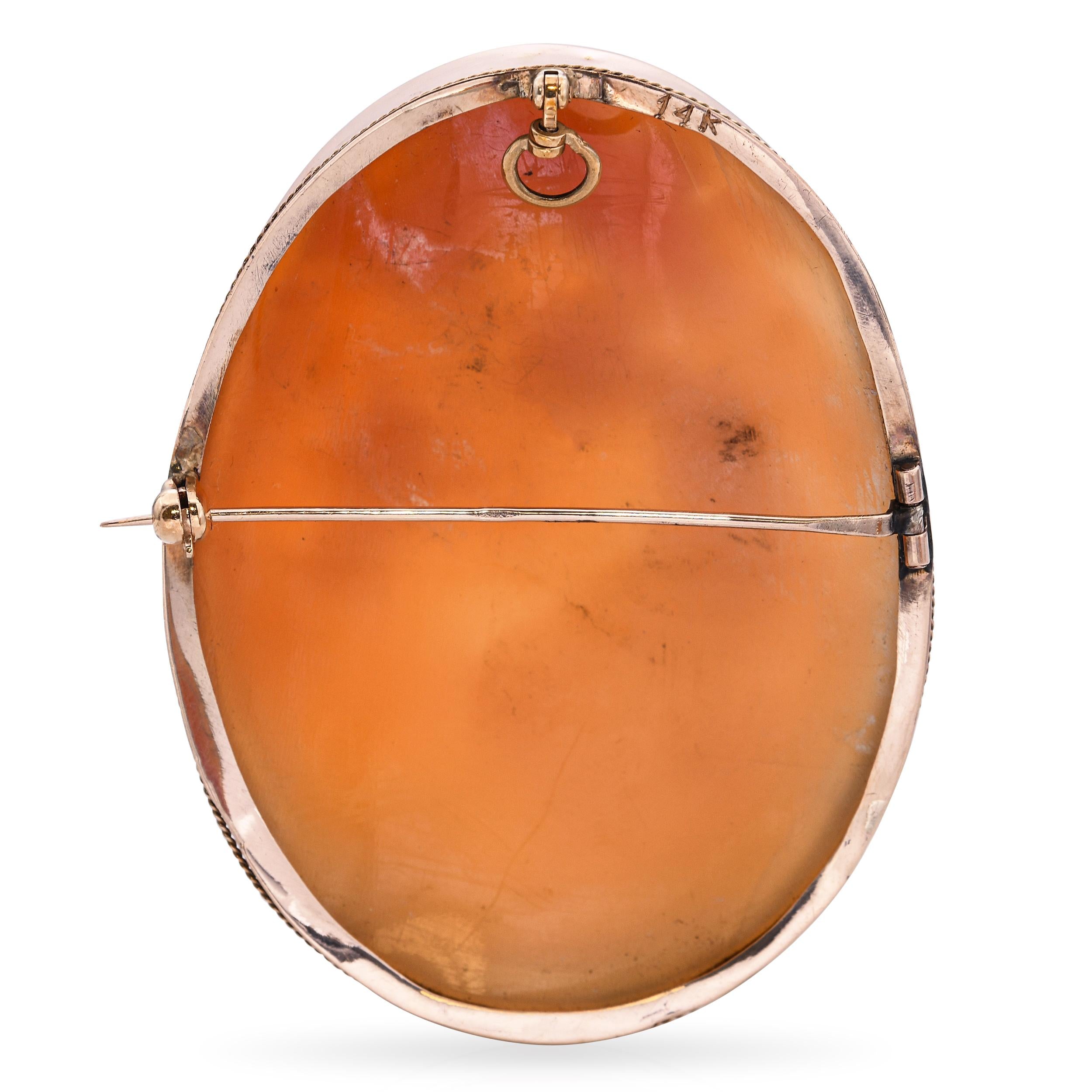 Antique Yellow Gold Love Comes Calling Shell Cameo Brooch