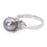 Vintage Platinum Tahitian Pearl and Diamond Ring