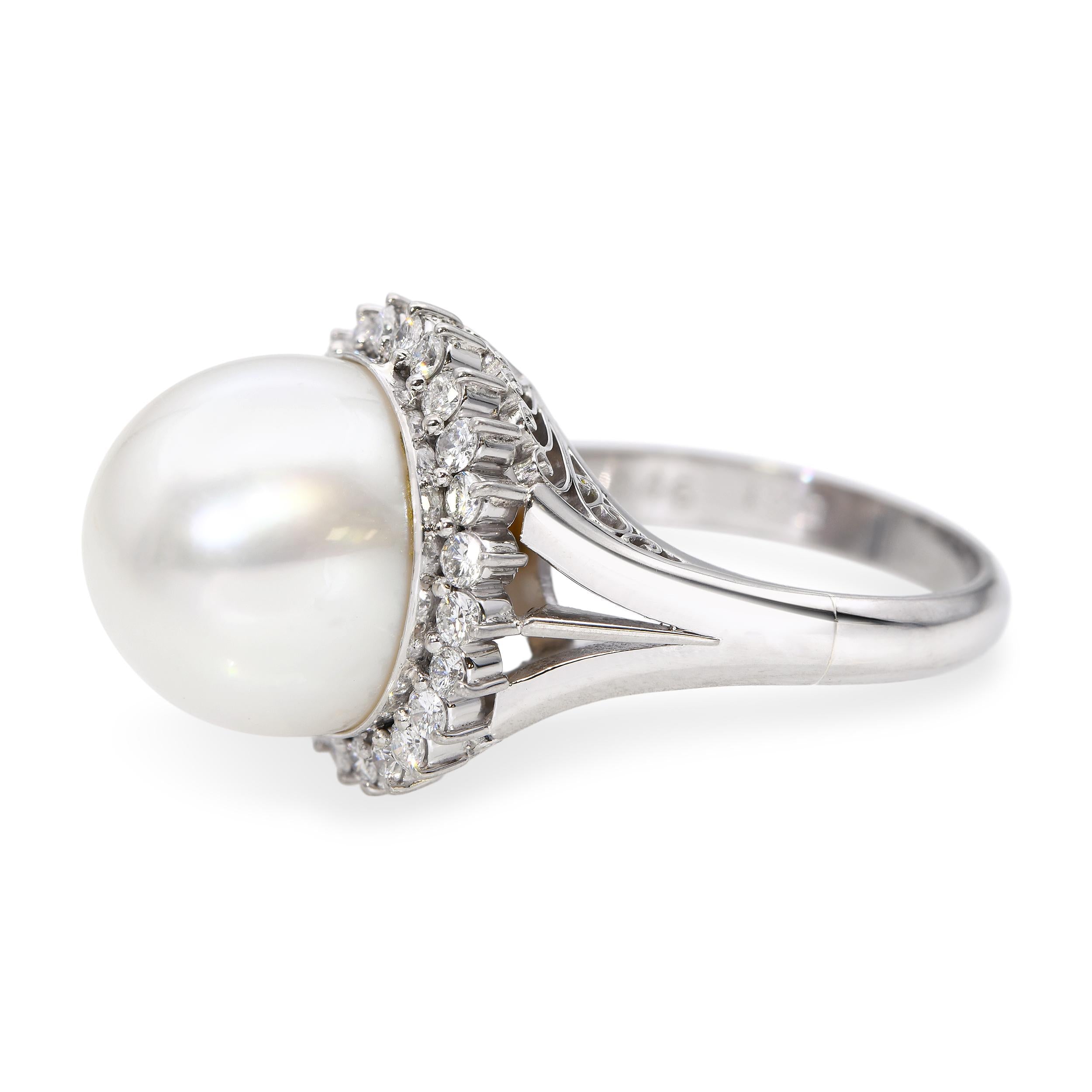 Vintage Platinum South Sea Pearl and Diamond Halo Ring