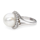 Vintage Platinum South Sea Pearl and Diamond Halo Ring
