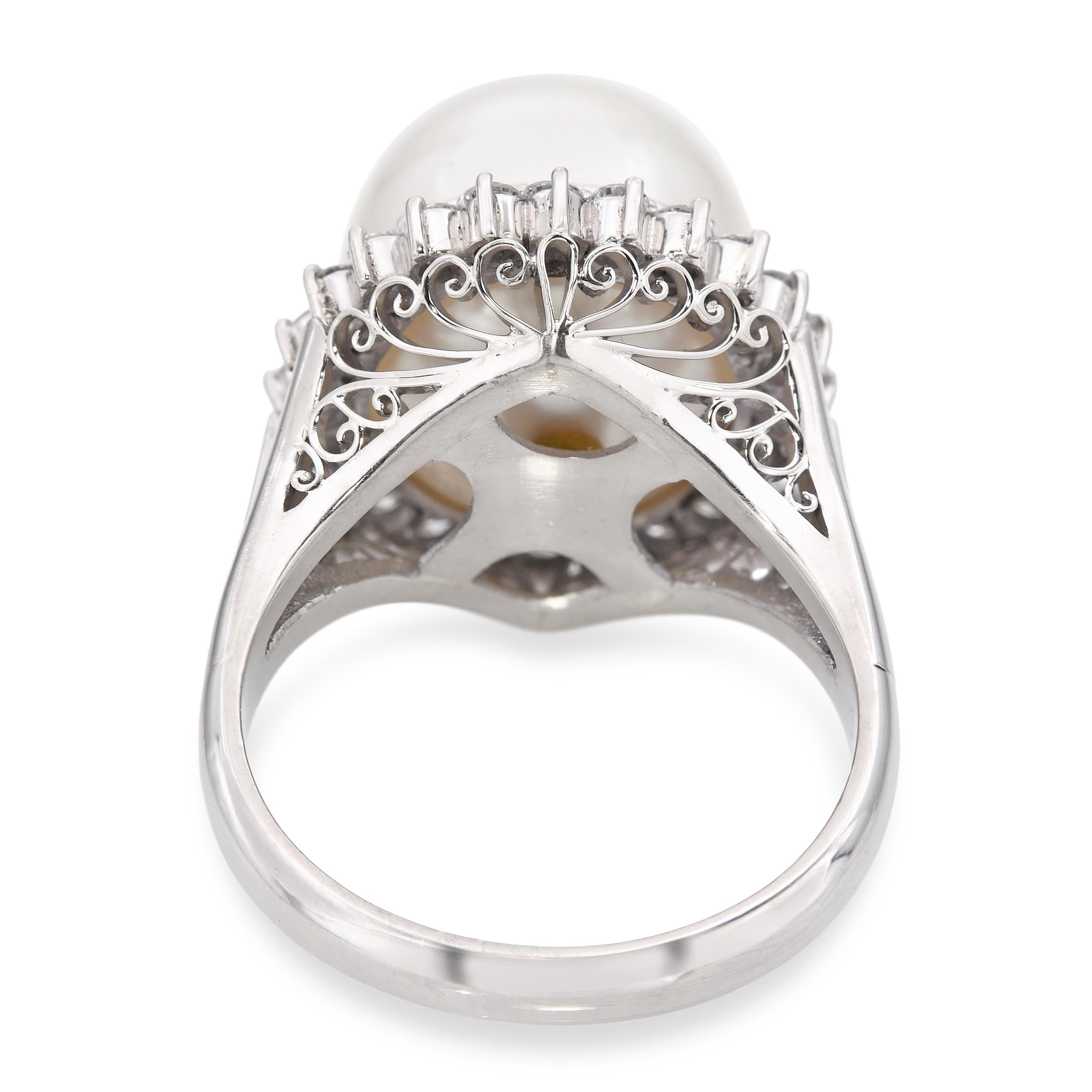 Vintage Platinum South Sea Pearl and Diamond Halo Ring