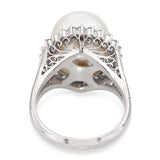 Vintage Platinum South Sea Pearl and Diamond Halo Ring